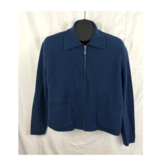 Andrea Jovine Women's MEDIUM Wool Zip Up Blue Sweater with Pockets - Picture 8 of 10